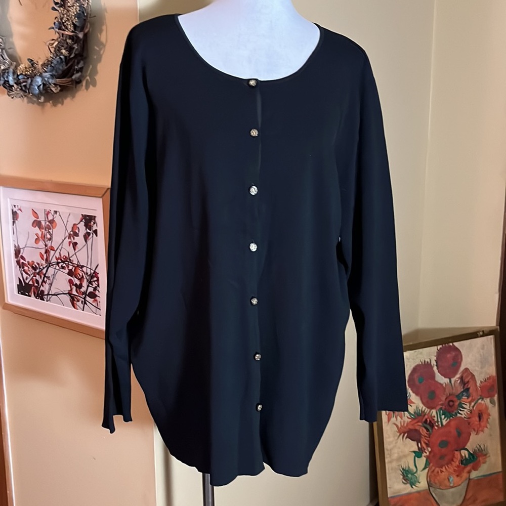DANA BUCHMAN Size 3X Cardigan Ribbed Knitwear Stretch Logo Button Classic Career